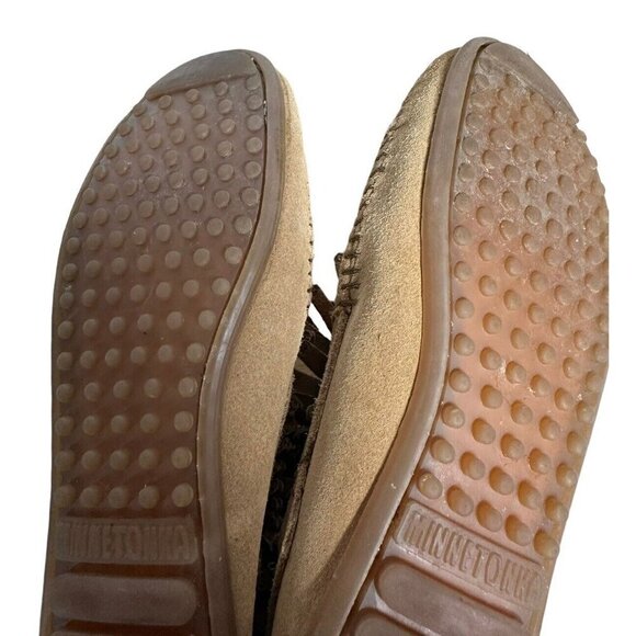 Minnetonka Double Fringe Boot Moccasin Side Zip Womens Sz 7 Tan Suede 697T Boho - Picture 6 of 7